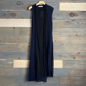 NWT Zara Maxi Side Slit Combination Knit Mesh Dress Black Navy S Lagenlook
